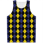Yellow Black And Blue Argyle Print Men's Tank Top