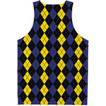 Yellow Black And Blue Argyle Print Men's Tank Top
