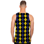 Yellow Black And Blue Argyle Print Men's Tank Top