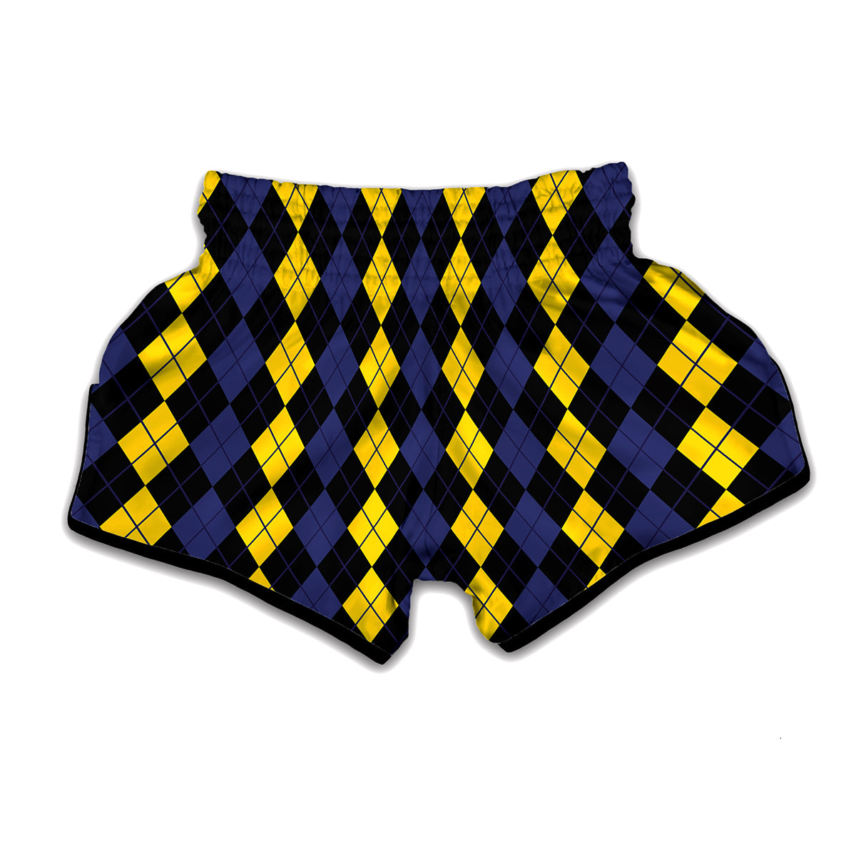 Yellow Black And Blue Argyle Print Muay Thai Boxing Shorts