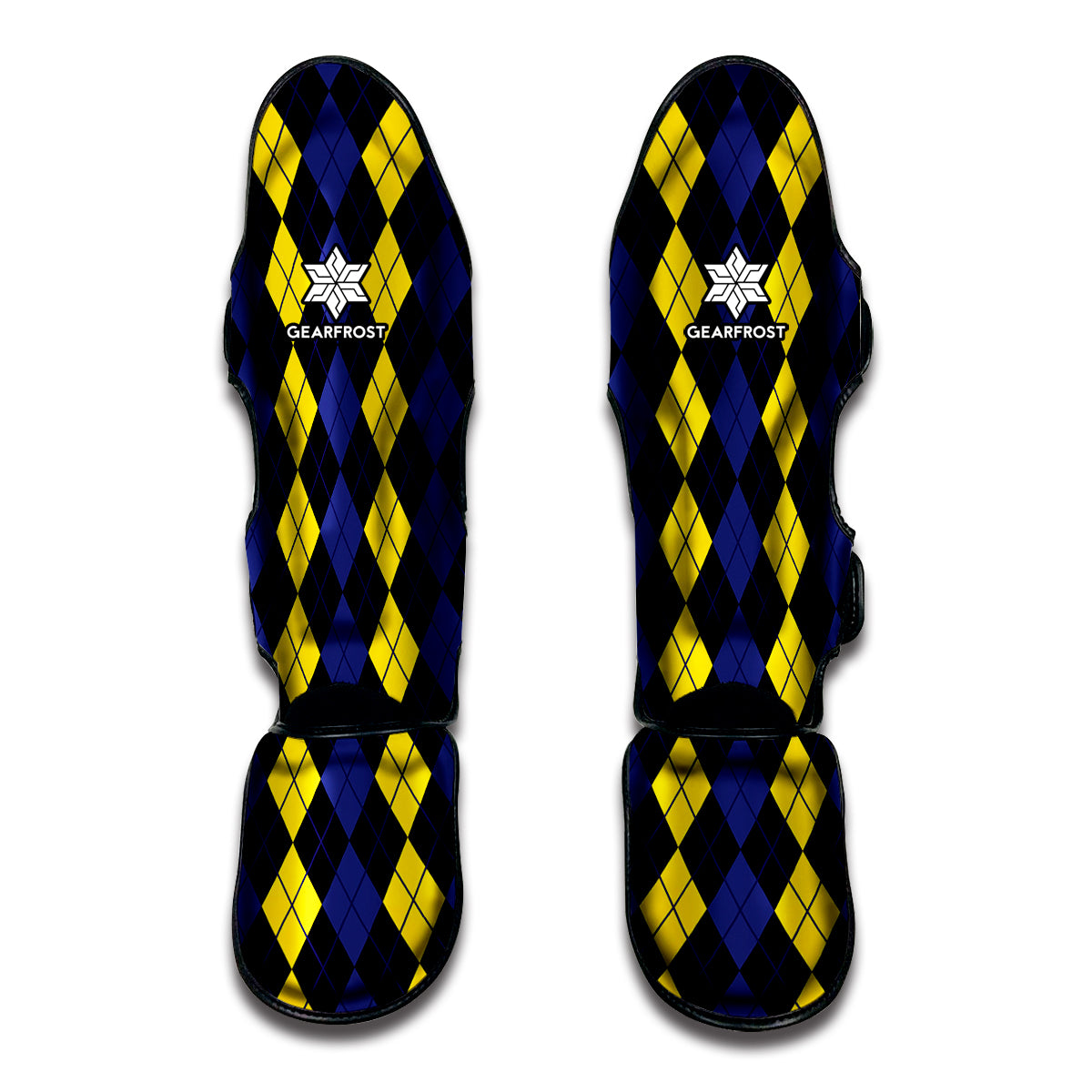 Yellow Black And Blue Argyle Print Muay Thai Shin Guard