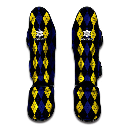 Yellow Black And Blue Argyle Print Muay Thai Shin Guard