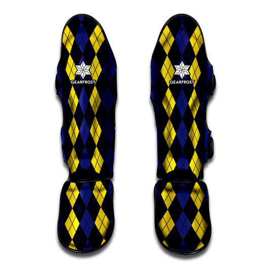 Yellow Black And Blue Argyle Print Muay Thai Shin Guard