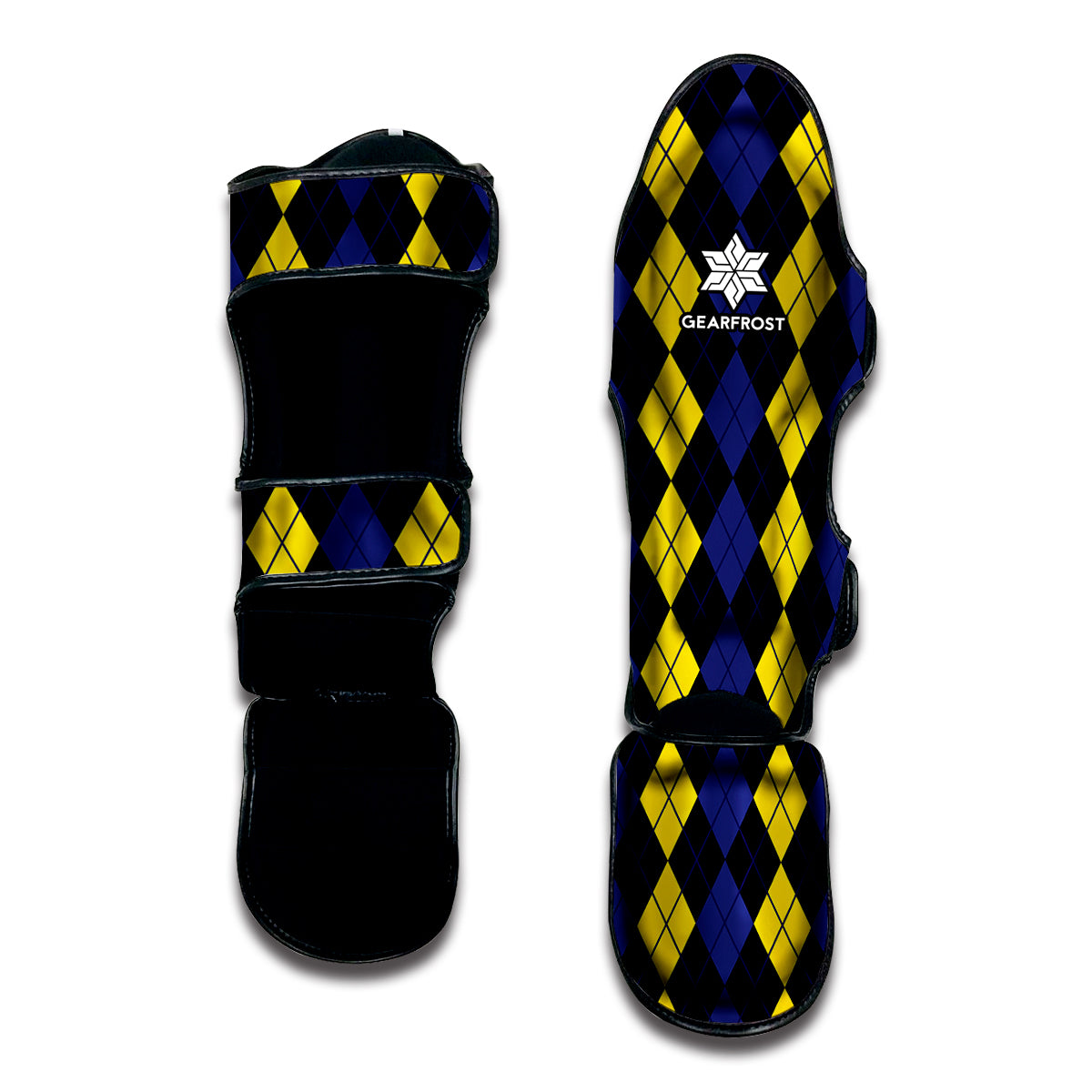 Yellow Black And Blue Argyle Print Muay Thai Shin Guard