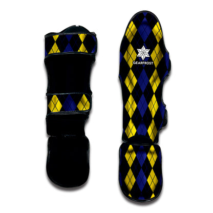 Yellow Black And Blue Argyle Print Muay Thai Shin Guard