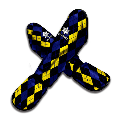Yellow Black And Blue Argyle Print Muay Thai Shin Guard