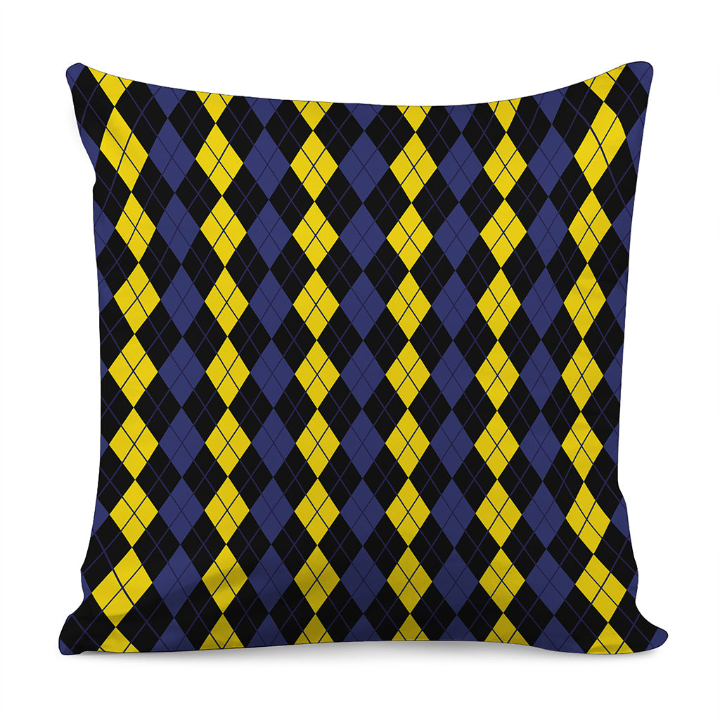 Yellow Black And Blue Argyle Print Pillow Cover