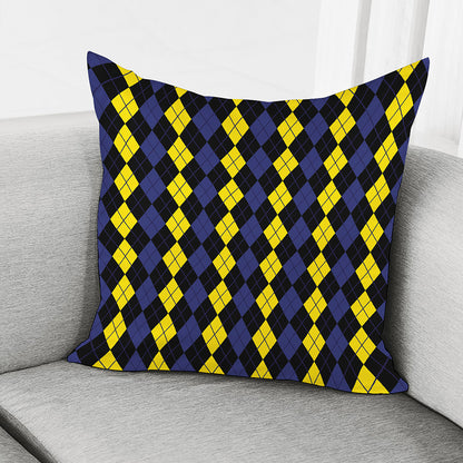 Yellow Black And Blue Argyle Print Pillow Cover
