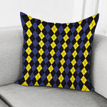 Yellow Black And Blue Argyle Print Pillow Cover