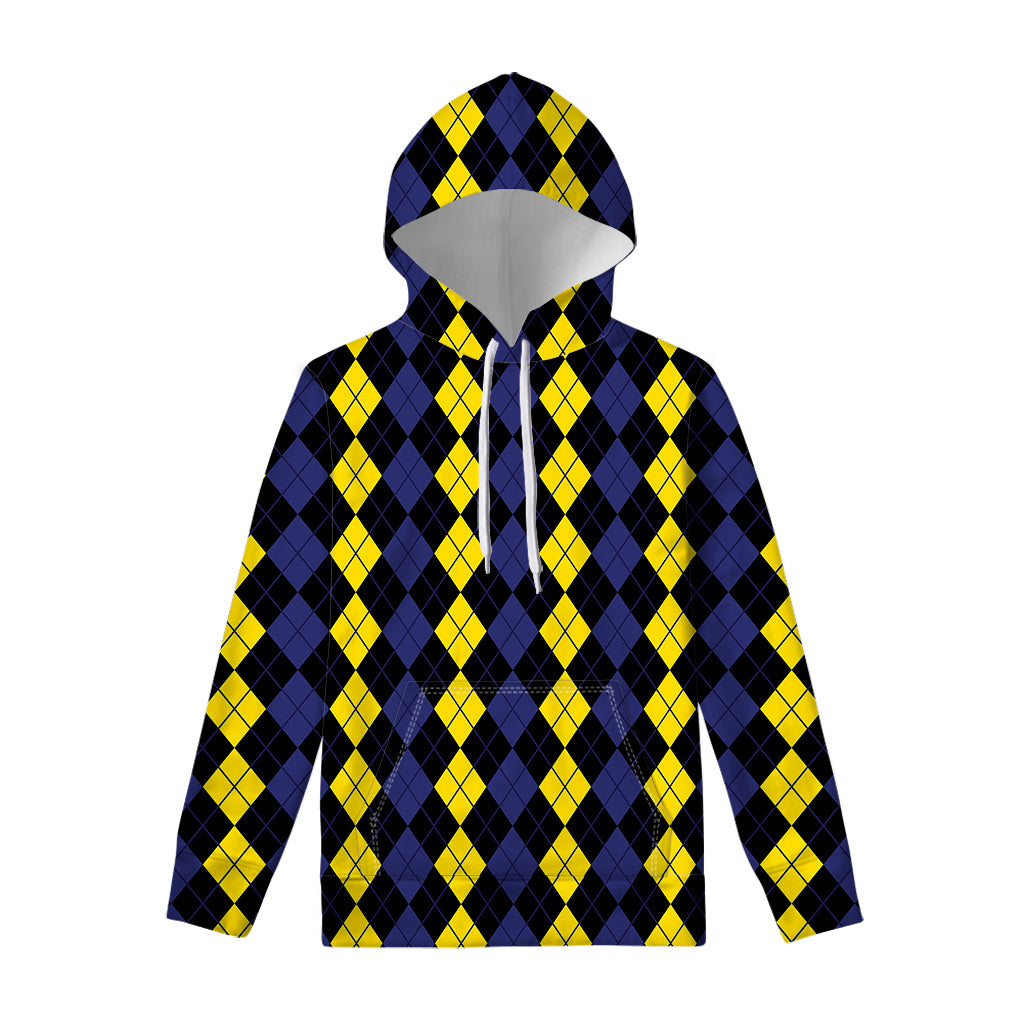 Yellow Black And Blue Argyle Print Pullover Hoodie