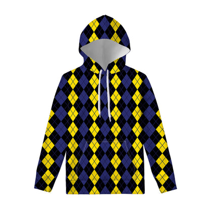 Yellow Black And Blue Argyle Print Pullover Hoodie