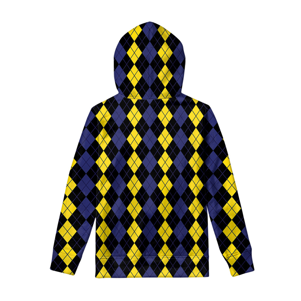 Yellow Black And Blue Argyle Print Pullover Hoodie
