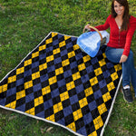 Yellow Black And Blue Argyle Print Quilt