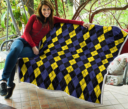 Yellow Black And Blue Argyle Print Quilt
