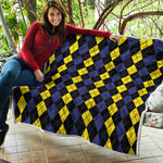 Yellow Black And Blue Argyle Print Quilt