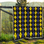 Yellow Black And Blue Argyle Print Quilt