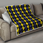 Yellow Black And Blue Argyle Print Quilt