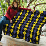 Yellow Black And Blue Argyle Print Quilt