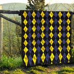 Yellow Black And Blue Argyle Print Quilt