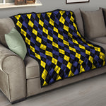 Yellow Black And Blue Argyle Print Quilt