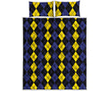 Yellow Black And Blue Argyle Print Quilt Bed Set