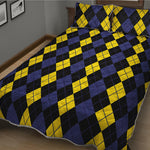 Yellow Black And Blue Argyle Print Quilt Bed Set