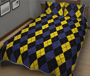 Yellow Black And Blue Argyle Print Quilt Bed Set