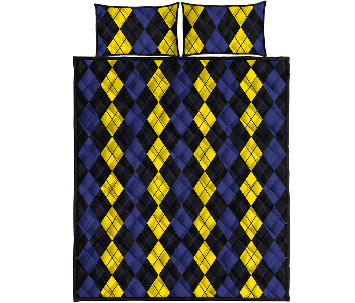 Yellow Black And Blue Argyle Print Quilt Bed Set