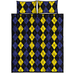 Yellow Black And Blue Argyle Print Quilt Bed Set
