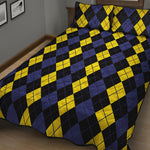 Yellow Black And Blue Argyle Print Quilt Bed Set