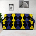 Yellow Black And Blue Argyle Print Sofa Cover