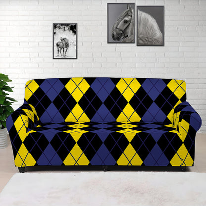 Yellow Black And Blue Argyle Print Sofa Cover