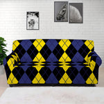 Yellow Black And Blue Argyle Print Sofa Cover