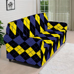 Yellow Black And Blue Argyle Print Sofa Cover