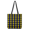 Yellow Black And Blue Argyle Print Tote Bag