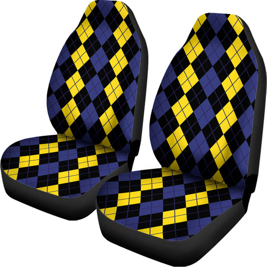 Yellow Black And Blue Argyle Print Universal Fit Car Seat Covers