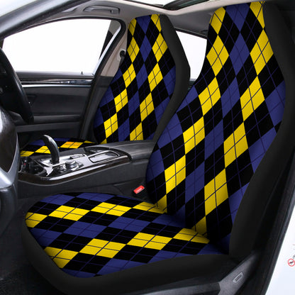 Yellow Black And Blue Argyle Print Universal Fit Car Seat Covers