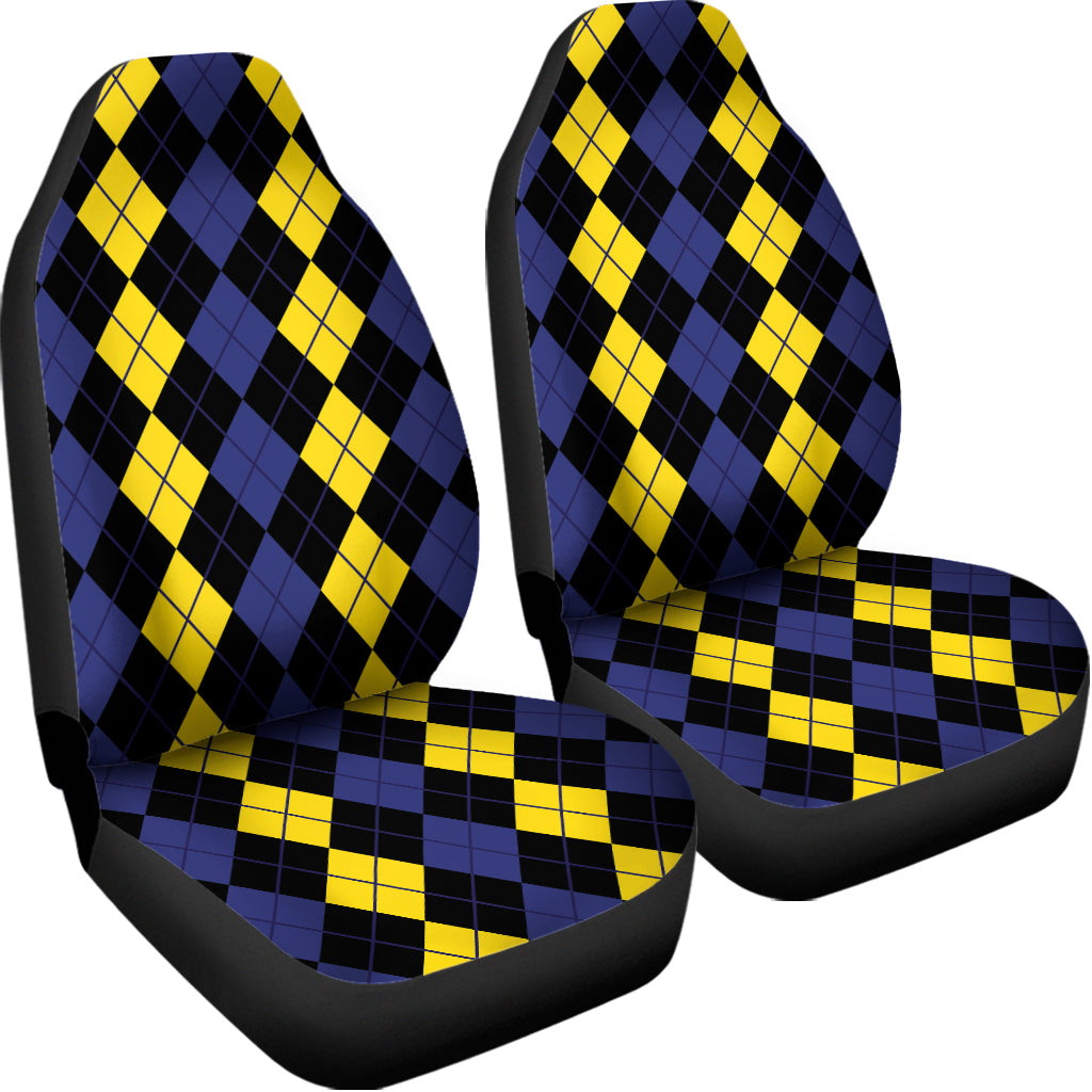 Yellow Black And Blue Argyle Print Universal Fit Car Seat Covers