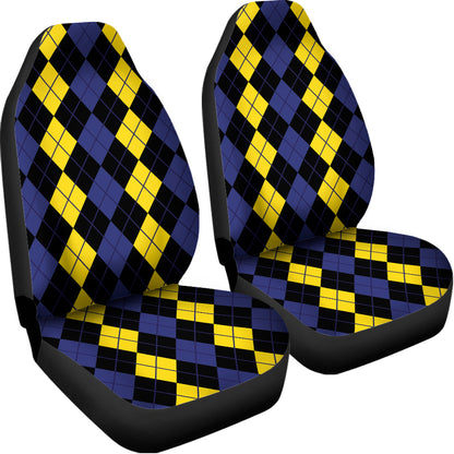 Yellow Black And Blue Argyle Print Universal Fit Car Seat Covers