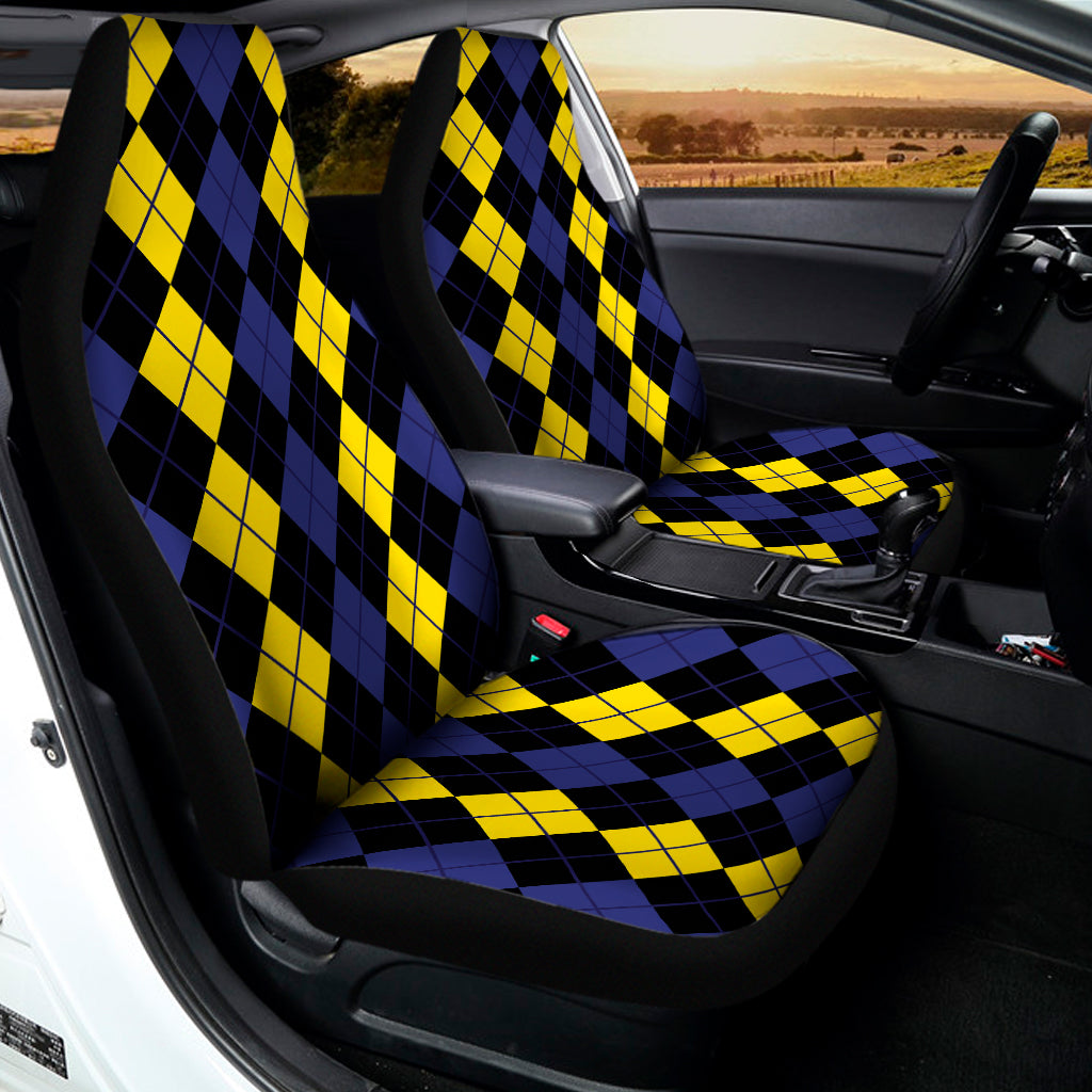 Yellow Black And Blue Argyle Print Universal Fit Car Seat Covers