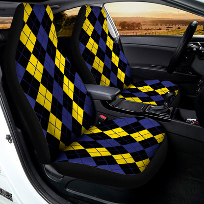 Yellow Black And Blue Argyle Print Universal Fit Car Seat Covers