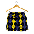 Yellow Black And Blue Argyle Print Women's Shorts