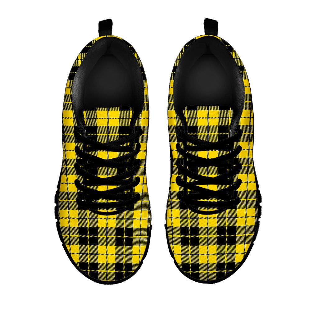 Yellow Black And Blue Tartan Print Black Sneakers