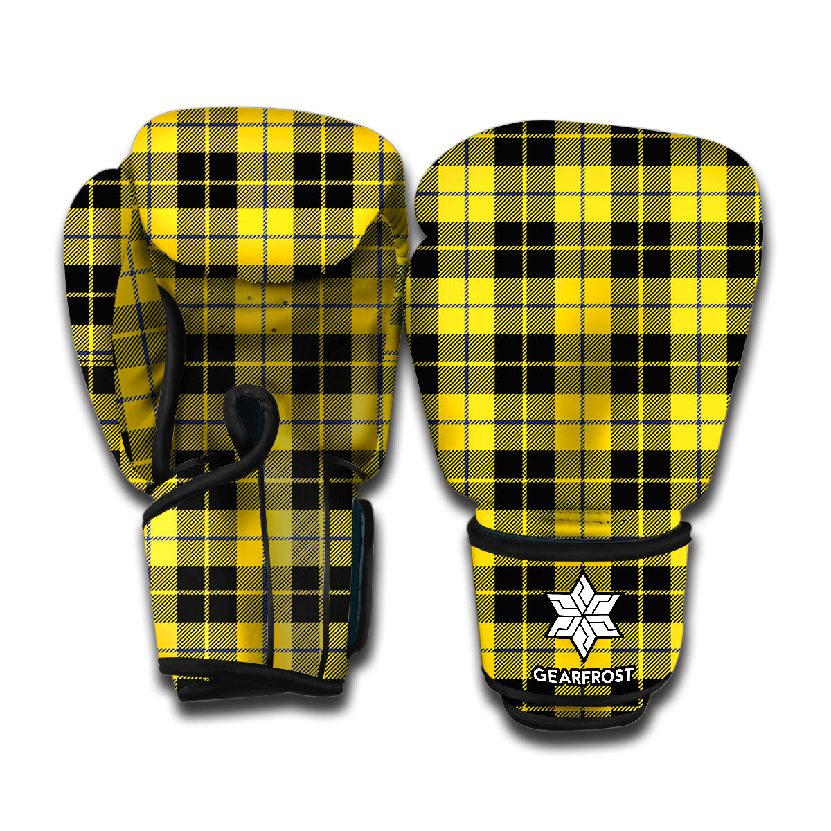 Yellow Black And Blue Tartan Print Boxing Gloves