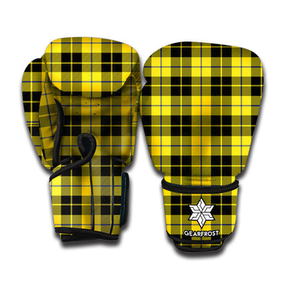 Yellow Black And Blue Tartan Print Boxing Gloves