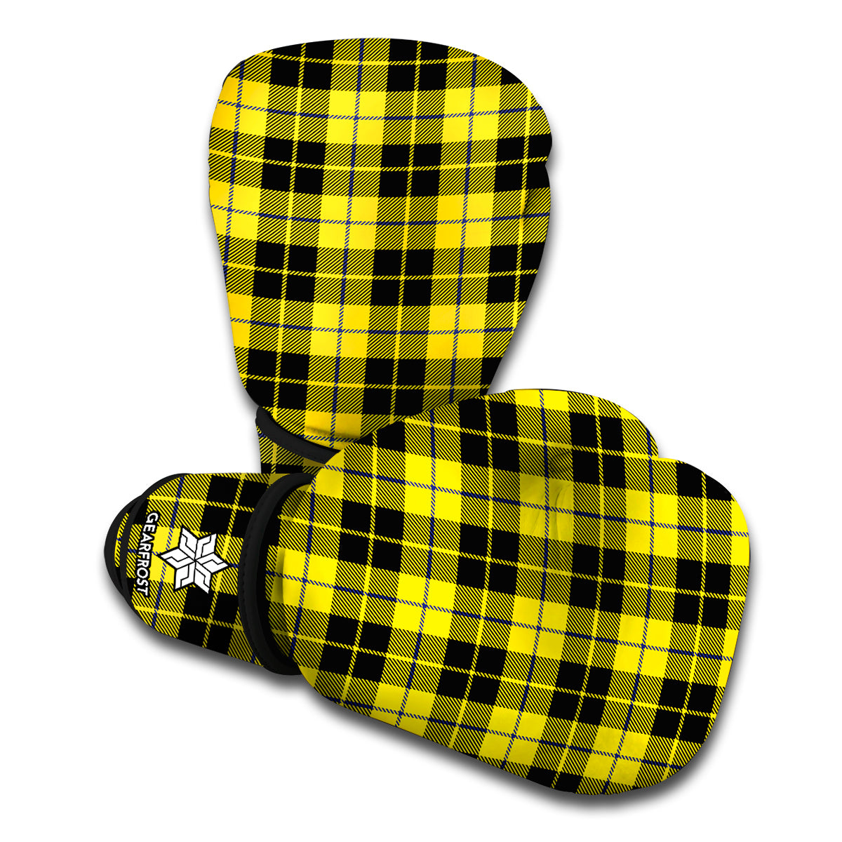 Yellow Black And Blue Tartan Print Boxing Gloves