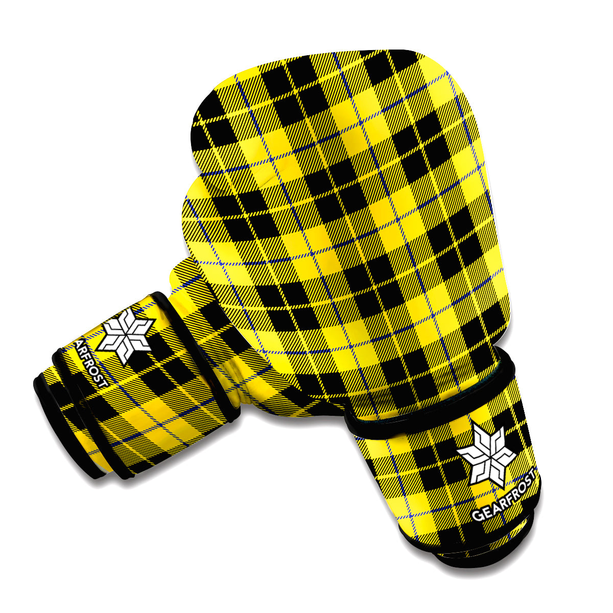 Yellow Black And Blue Tartan Print Boxing Gloves