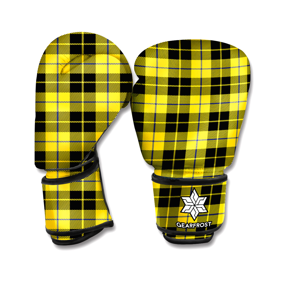 Yellow Black And Blue Tartan Print Boxing Gloves
