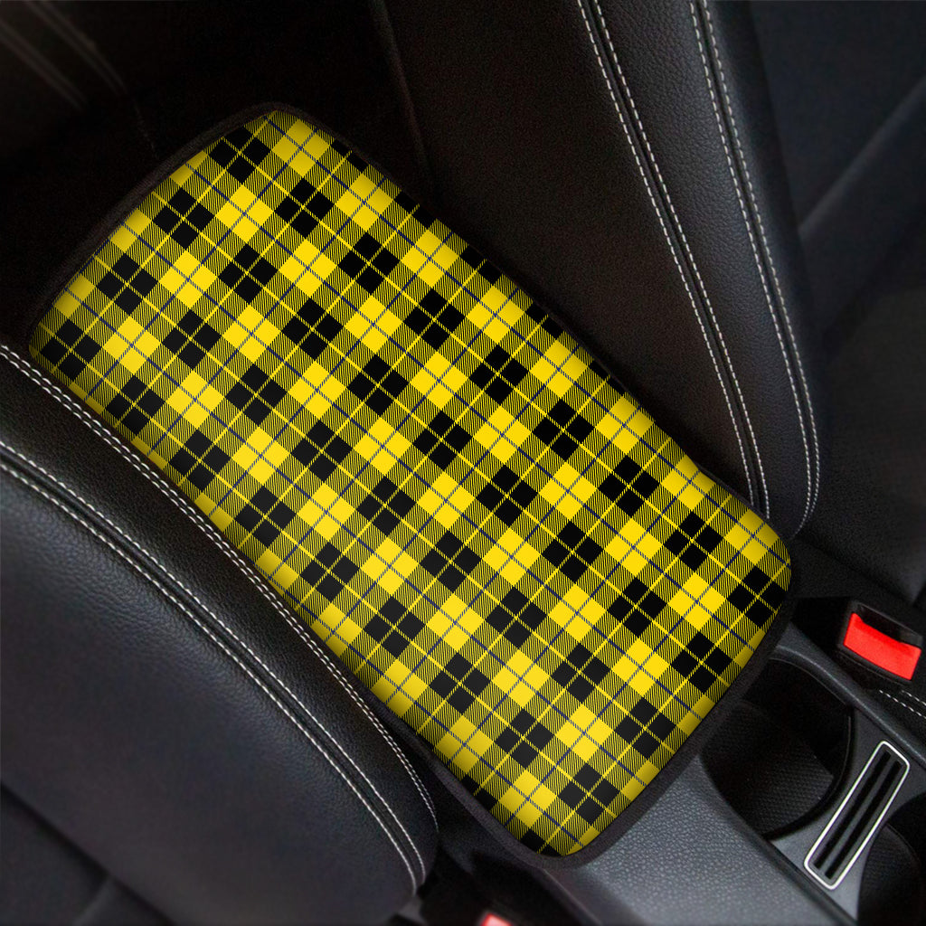 Yellow Black And Blue Tartan Print Car Center Console Cover