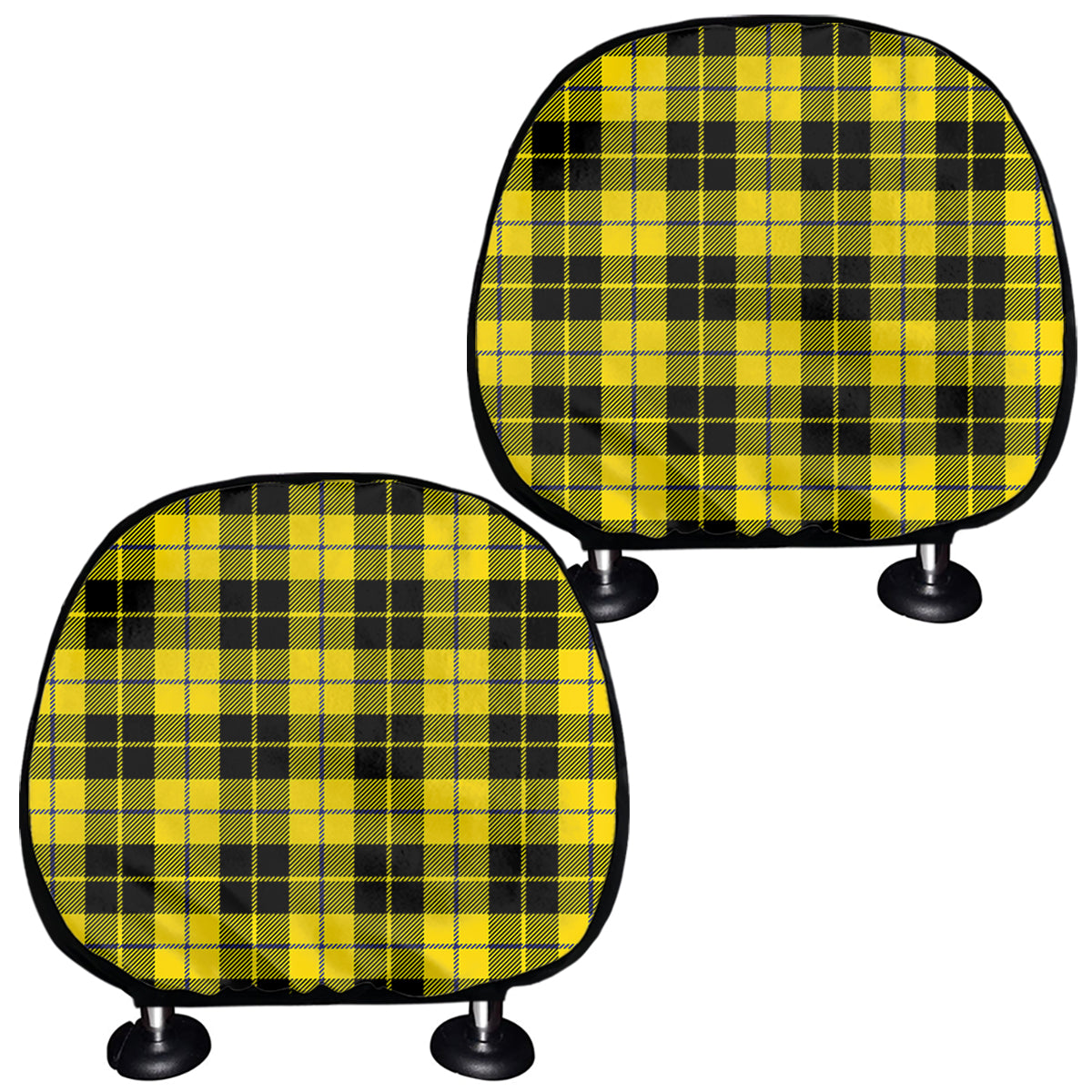 Yellow Black And Blue Tartan Print Car Headrest Covers